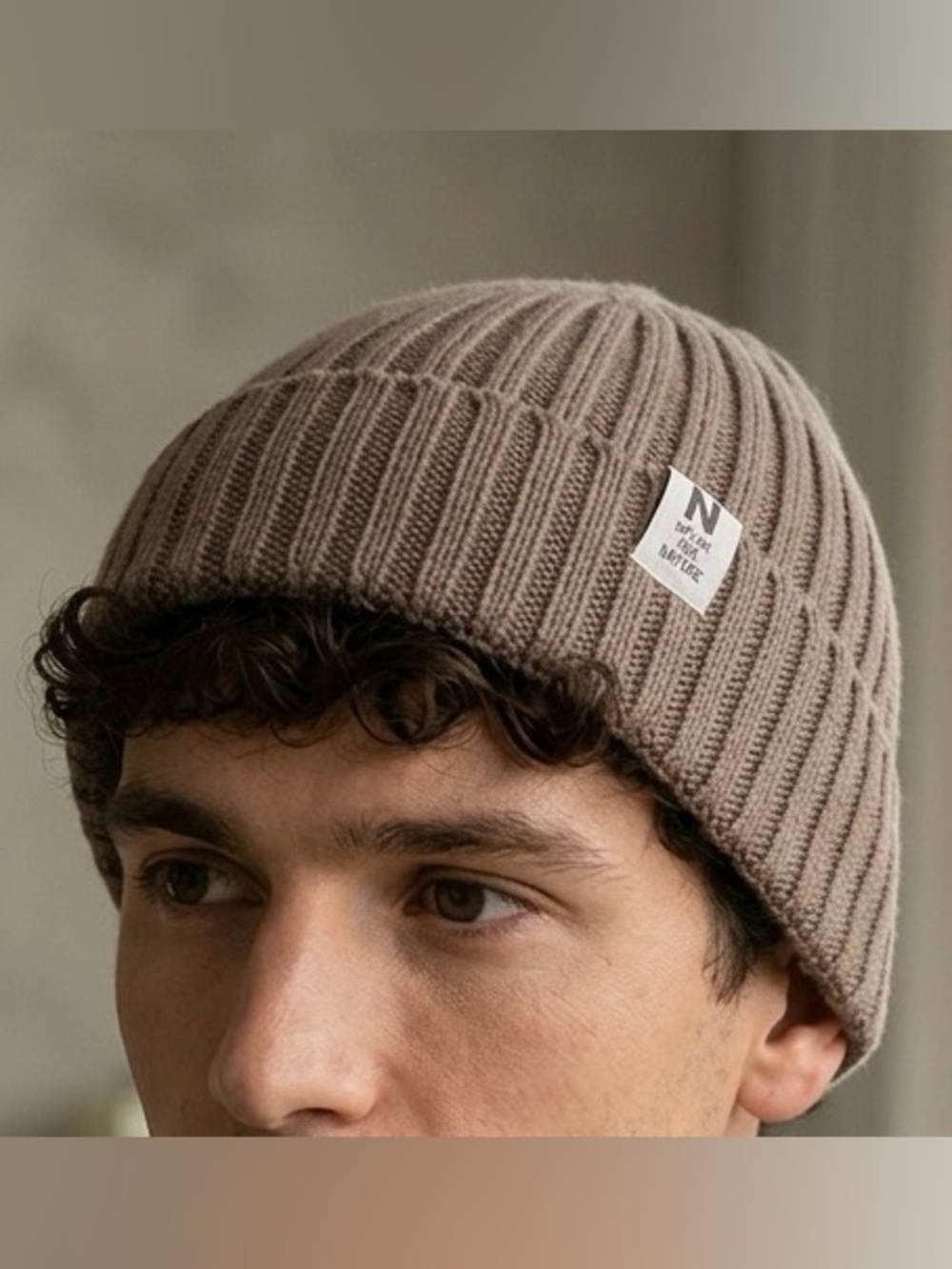 Taupe Ribbed Knit Beanie from Argentina